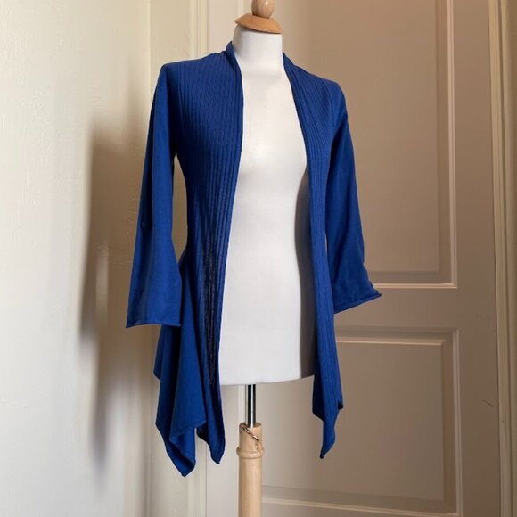 Willi Smith Long Side Cut Cardigan - Blue, Size Small - Picture 1 of 4
